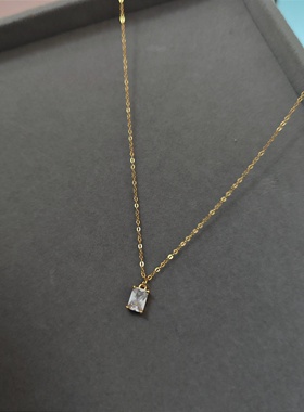 S925纯银镀k金方块冰糖项链女单钻新款轻奢小众吊坠锁骨颈链