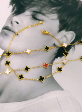 18K五个幸运四叶草钛钢彩金手饰