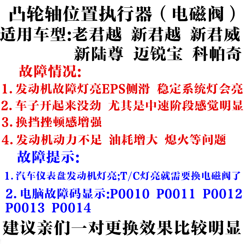 适用于别克君越君威迈锐宝2.02.4位置传感器凸轮轴排气进气电磁阀