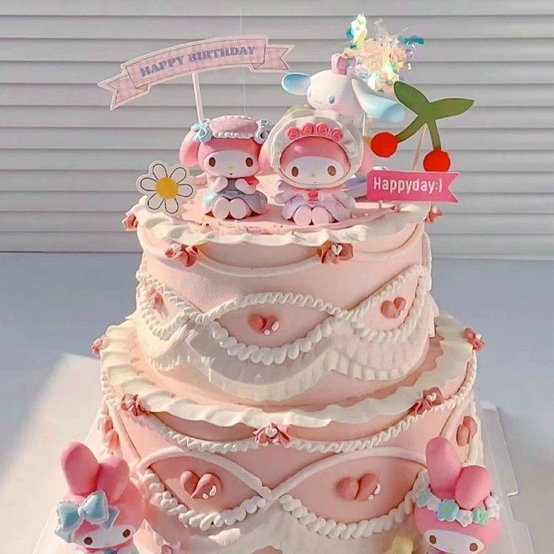 卡通粉色蛋糕装饰摆件玉桂狗猫咪女孩公主儿童生日插件装扮配件 - 图1