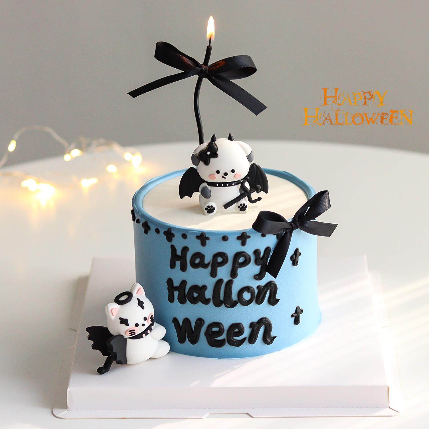 2025万圣节蛋糕装饰品立体恶魔小狗猫咪摆件蝴蝶结丝带装扮插件,淘宝优惠券,粉丝福利购,淘宝优惠卷