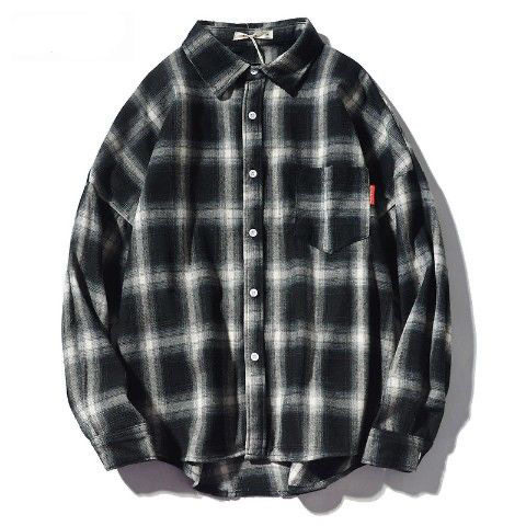 日系简约牛津纺衬衫男长袖休闲复古工装上衣韩版修身百搭格子衬衣,淘宝优惠券,粉丝福利购,淘宝优惠卷