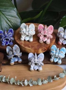 云南非遗瓦猫七彩手工捏制摆件