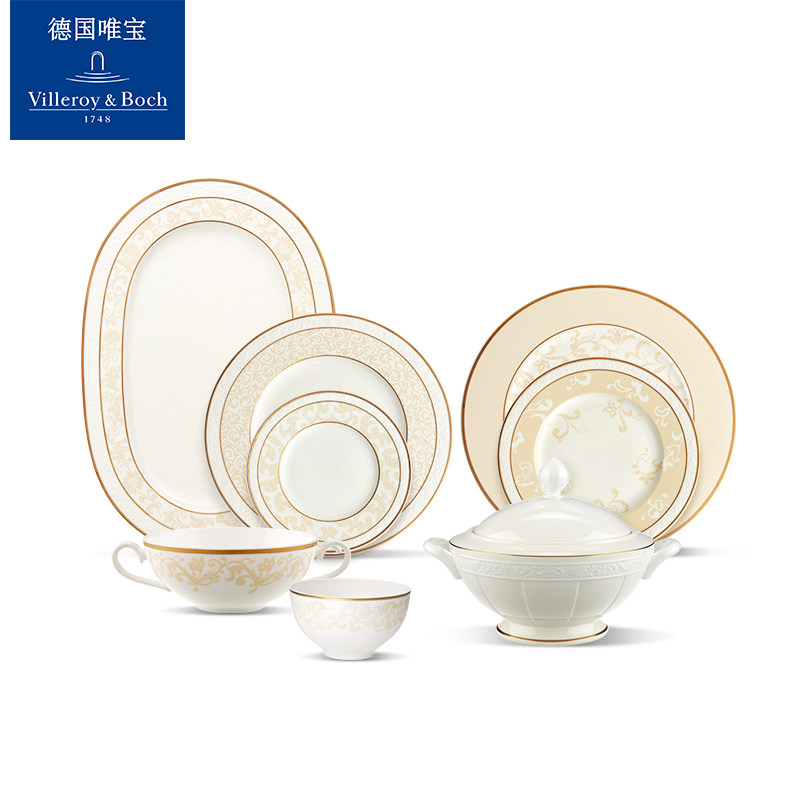 villeroyboch德国唯宝欧式进口骨瓷餐具碗盘金边奢华家用精致伊娃_虎窝淘