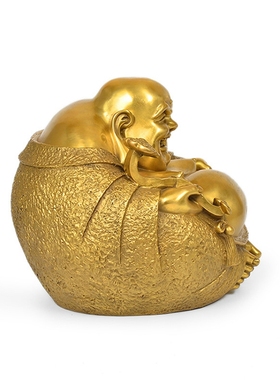 纯铜如意弥勒佛摆件客厅汽车装饰