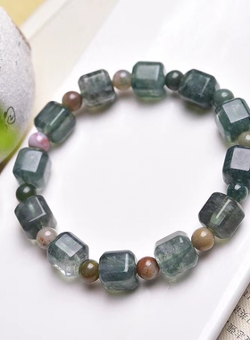 水草玛瑙方糖手链水晶玉髓手串情侣手镯男女士新款单圈手链