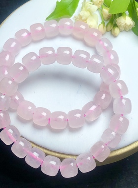 天然粉晶老型珠单圈手链女粉水晶桶珠鼓珠手链时尚饰品礼物女