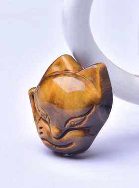 天然虎眼石狐狸吊坠男女款大头狐狸项链坠