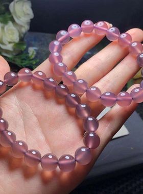 天然紫罗兰手链紫玉髓手链女透体烟紫色玛瑙单圈手串饰品礼物