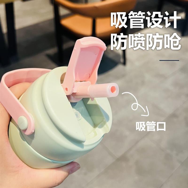 便携吸管杯女学生家用泡花茶不锈钢保温杯运动手提防摔水杯子 - 图0