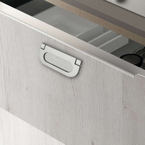 现代简约明装锌合金暗拉手抽屉翻板扣手隐形银色柜门拉环免开槽把 - 图2