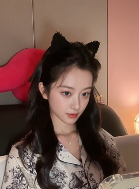 黑色可爱毛绒猫咪发箍女甜美洗脸用束发箍2026新款高颅顶女发卡