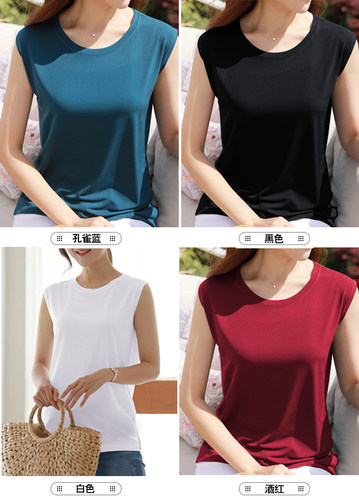 纯棉无袖t恤女妈妈吊带背心内搭坎肩打底外穿大码宽松运动上衣夏T - 图2