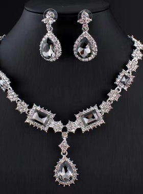 欧美奢华首饰水晶宝石项链耳环套装新娘礼服夸张饰品首饰女配饰