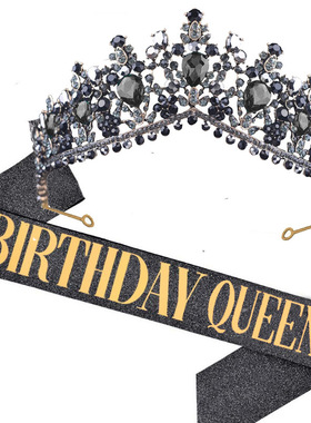 欧美BIRTHDAY QUEEN 女王生日皇冠炫彩披肩绶带 肩带派对用品套装