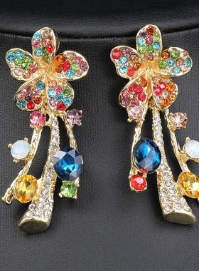 欧美货源彩色合金镶钻夸张项链耳环套装新娘配饰晚宴礼服装饰配饰