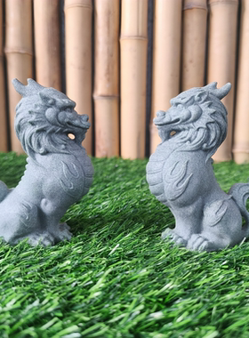 青砂石天禄兽招财瑞兽嘲风摆件茶桌鱼缸造景茶宠装饰品桌面摆设