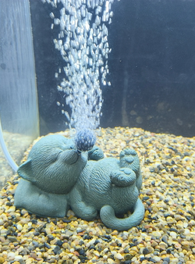 青砂石鱼缸水族打氧增氧萌趣猫咪福气招财猫动物摆件装饰品