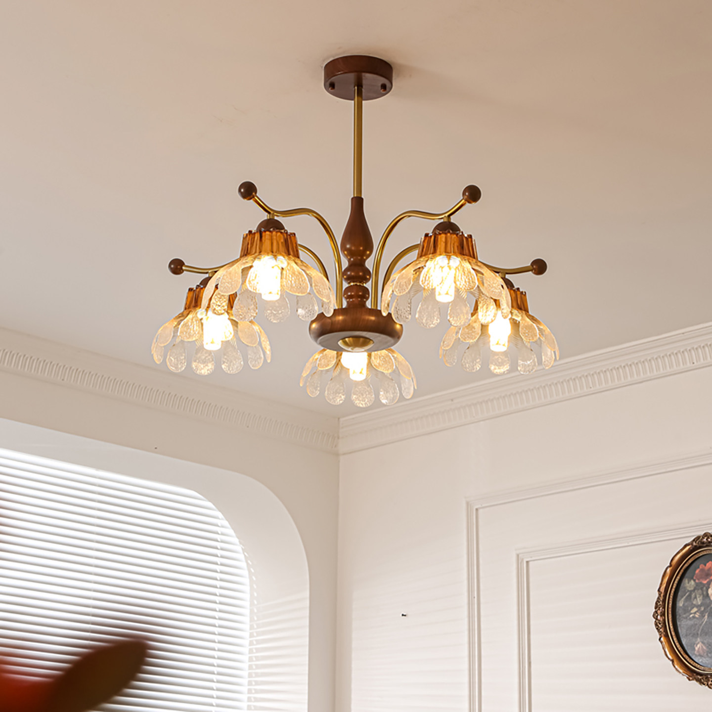 法式中古风客厅吊灯2026新款复古胡桃木玻璃护眼枝型卧室中山灯具,淘宝优惠券,粉丝福利购,淘宝优惠卷