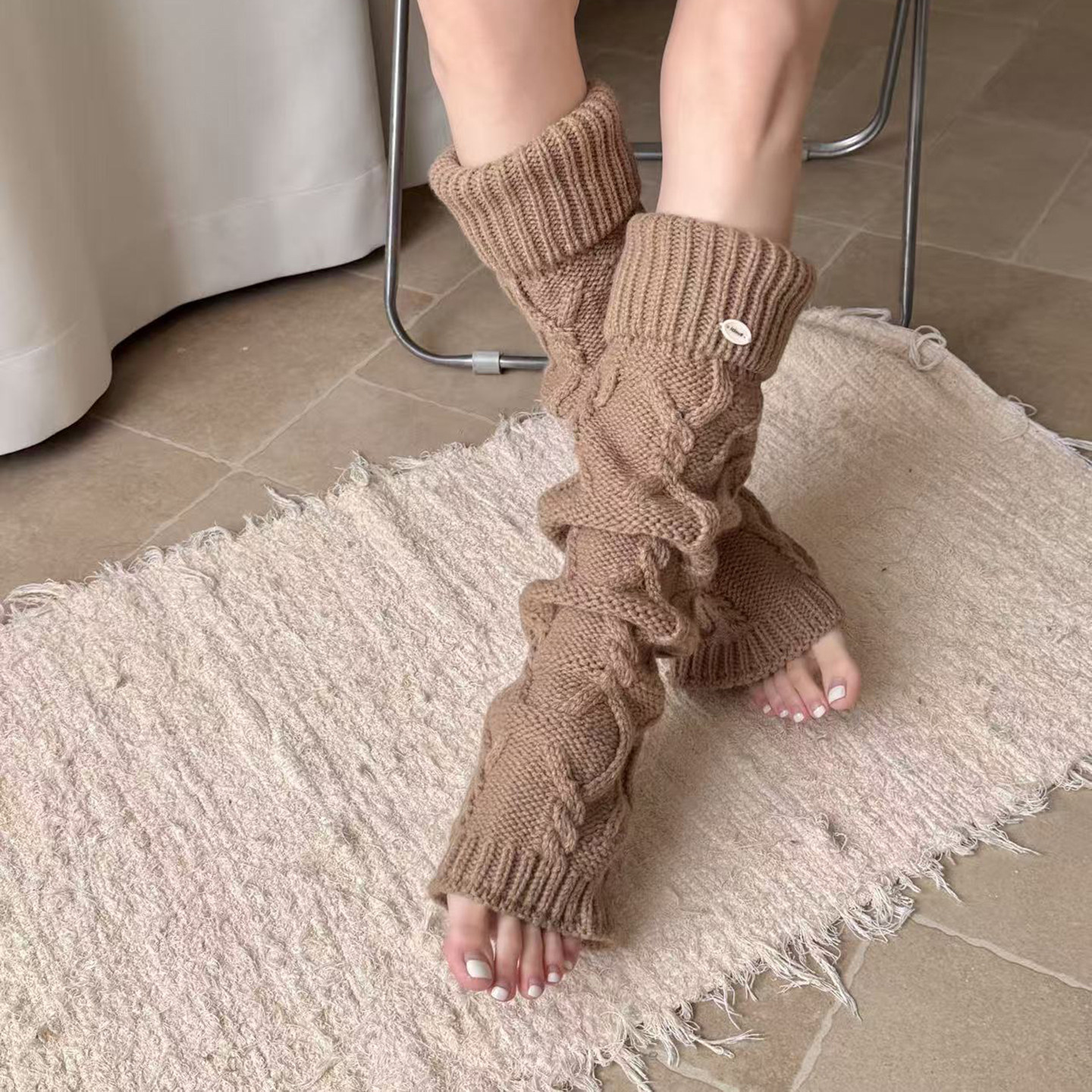 复古秋冬蓝色加厚麻花纹袜套女单边纽扣粗线针织堆堆袜腿套长筒袜,淘宝优惠券,粉丝福利购,淘宝优惠卷