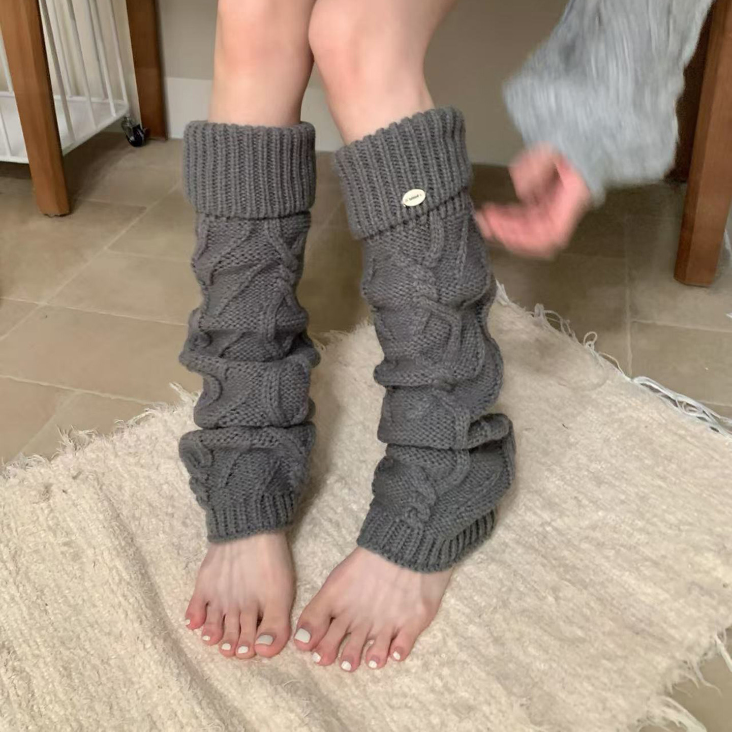 复古秋冬蓝色加厚麻花纹袜套女单边纽扣粗线针织堆堆袜腿套长筒袜,淘宝优惠券,粉丝福利购,淘宝优惠卷