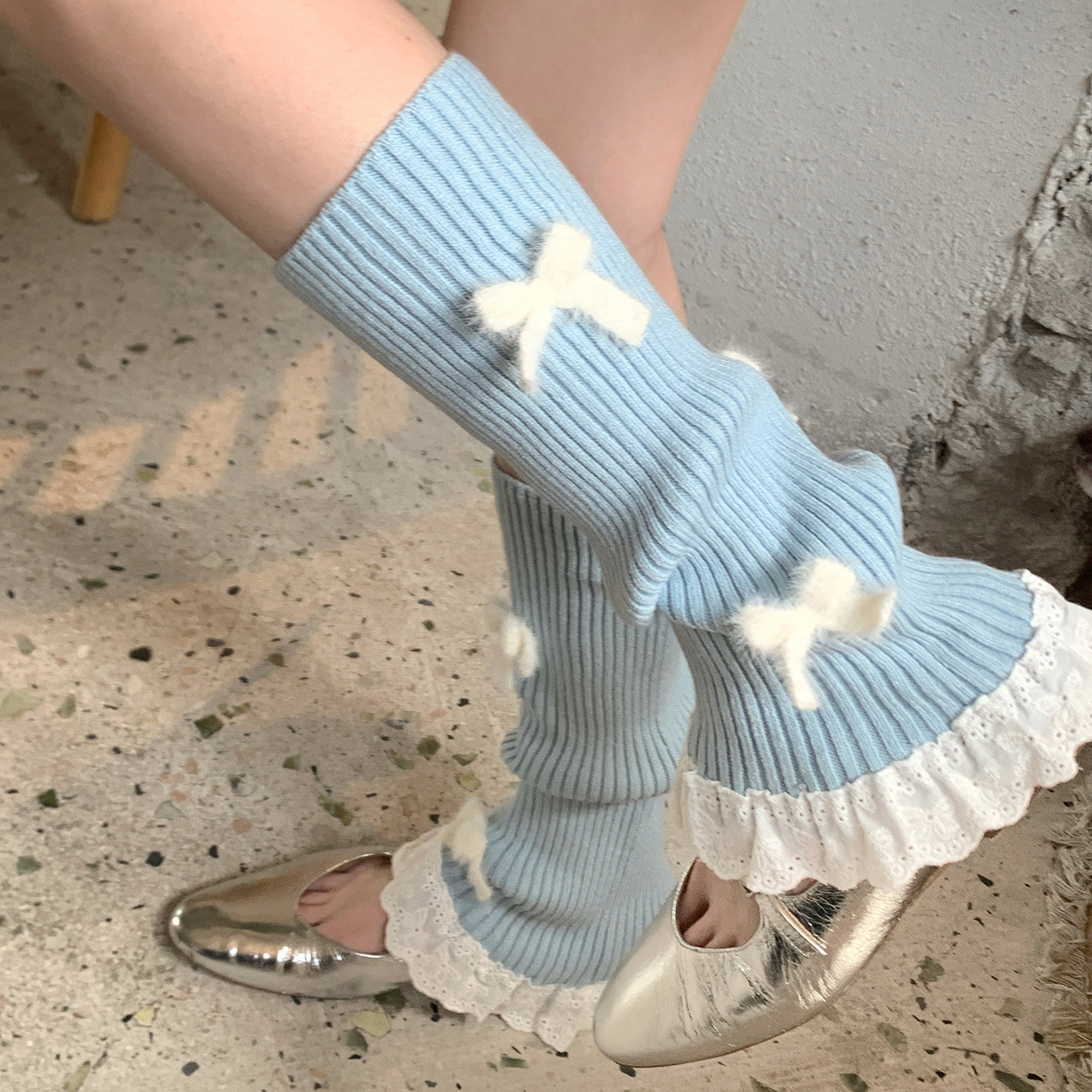 白色蝴蝶结蕾丝袜套女miu系芭蕾少女风日系针织堆堆袜腿套小腿袜,淘宝优惠券,粉丝福利购,淘宝优惠卷