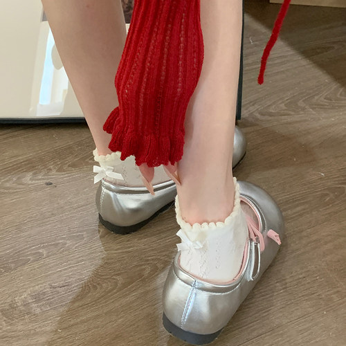 黑色袜子夏季少女甜美后蝴蝶结袜子薄款ins立体浮雕蝴蝶结短袜女 - 图2