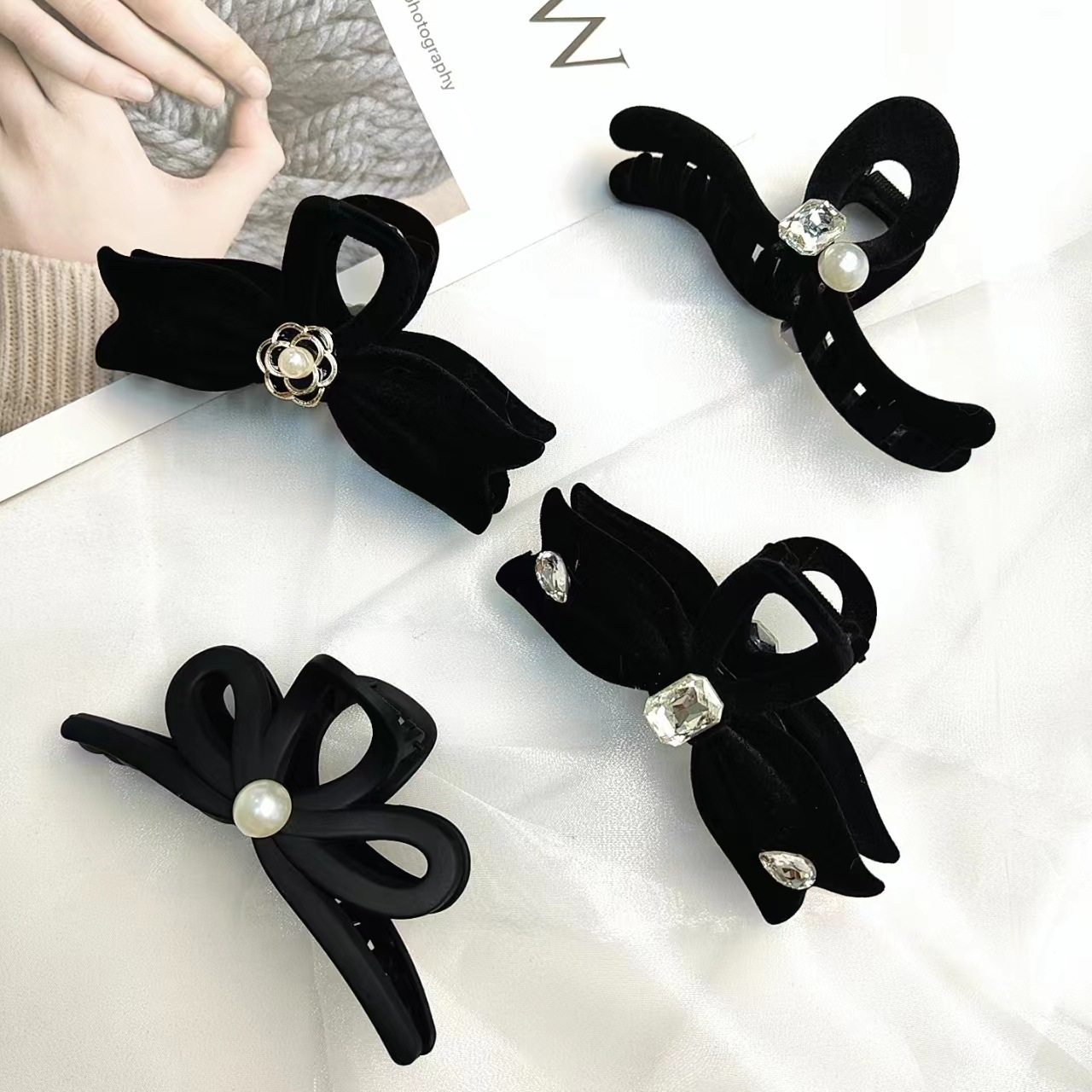 新款复古小香风抓夹大号黑色丝绒感鲨鱼夹头饰气质植绒抓夹,淘宝优惠券,粉丝福利购,淘宝优惠卷