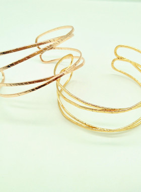 亚马逊热卖欧美流行手镯 铁线双花几何型纯手工开口手镯 百搭饰品