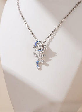 跨境热销小众蓝色水晶玫瑰时尚百搭精美女士饰品精品生日礼物