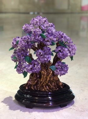 紫水晶发财树黄水晶摇钱树家居摆件客厅玄关酒柜店铺开业乔迁送礼