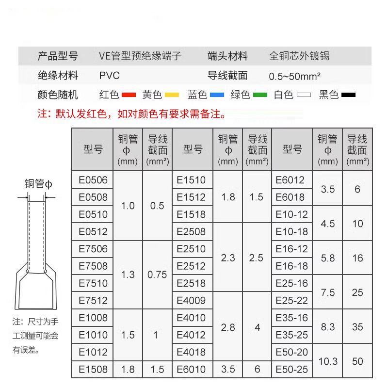 管型端子E1508针形预绝缘端子VE1008冷压接线端子压线耳1000只 - 图1