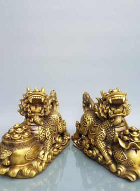 铜招财旺财如意火麒麟一对摆件