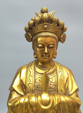 铜碧霞元君龙椅坐像家居风水摆件