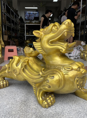 铜招财神兽貔貅皮丘一对摆件大号