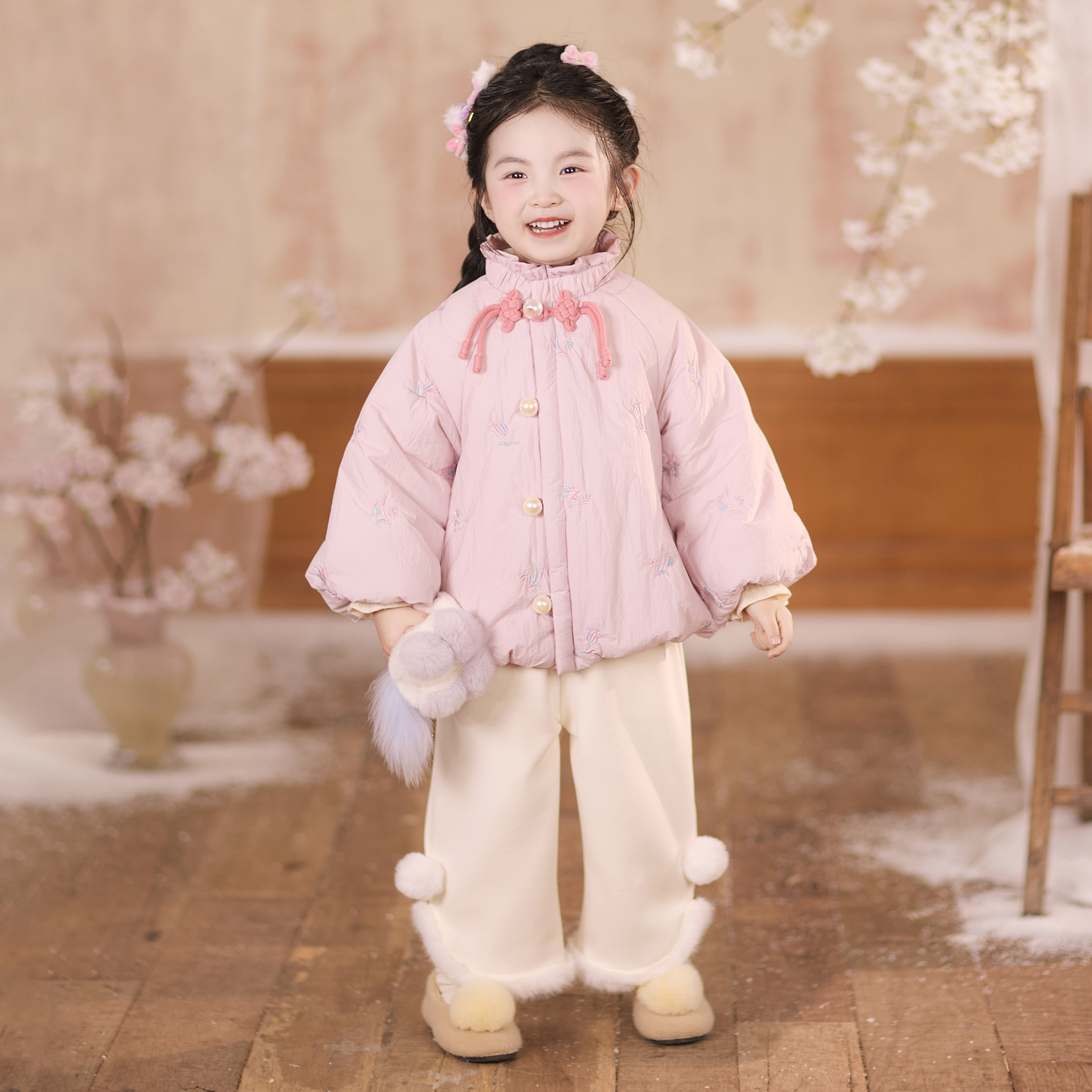兮兮家女童冬季国风新中式裤子套装小女孩日常可穿加绒外套奶泡泡,淘宝优惠券,粉丝福利购,淘宝优惠卷