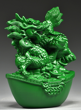 绿色木质青龙摆件十二生肖木头木制飞龙家居补角电视柜装饰工艺品