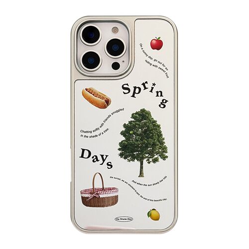 适用春季野餐苹果15promax手机壳iphone16镜面17电镀硬14韩系华为 - 图3