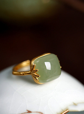 复古新中式仿和田玉方糖开口戒女轻奢宫廷风指环小众个性设计