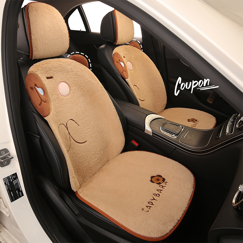 可爱卡皮巴拉汽车坐垫保暖加厚卡通女冬季单座座椅套车垫毛绒座垫 - 图1