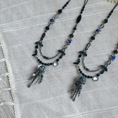 枪灰色机械齿轮水母串珠项链一条 深色系海洋生物长度50加5厘米