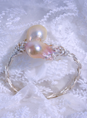 君奕手作精品超巴洛克14k包金绕丝天然淡水手镯手链手圈开口定制