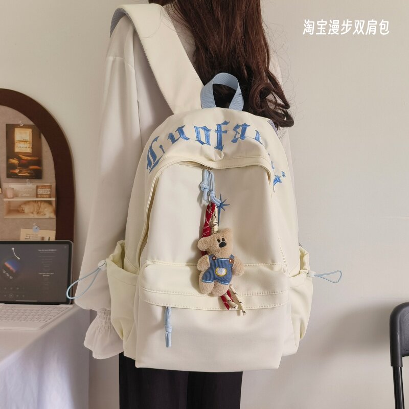 书包美式高街潮流ins风小众刺绣字母甜酷风中学生双肩包旅行背包