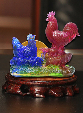 集雅轩宋韶光大师2026马年吉祥物生肖属牛 晨鸡报喜 琉璃吊坠礼品