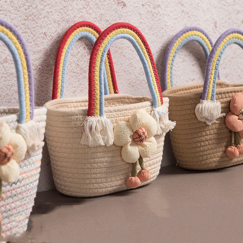 彩虹编织包棉绳女士包包手提包儿童节婚礼手提手拎伴手礼包沙滩包,淘宝优惠券,粉丝福利购,淘宝优惠卷