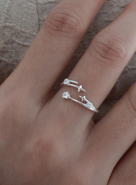 禾派 原创星星轨道戒指纯银S925简约轻奢五角星锆石开口戒小众