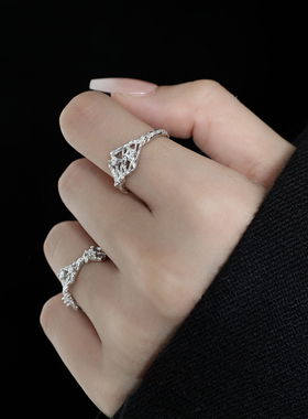 禾派 编织镂空戒指S925纯银小众简约高级感百搭开口戒指女