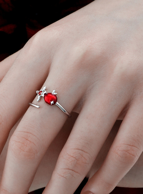 禾派 原创宝剑苹果戒指纯银S925个性甜酷复古潮流开口戒小众