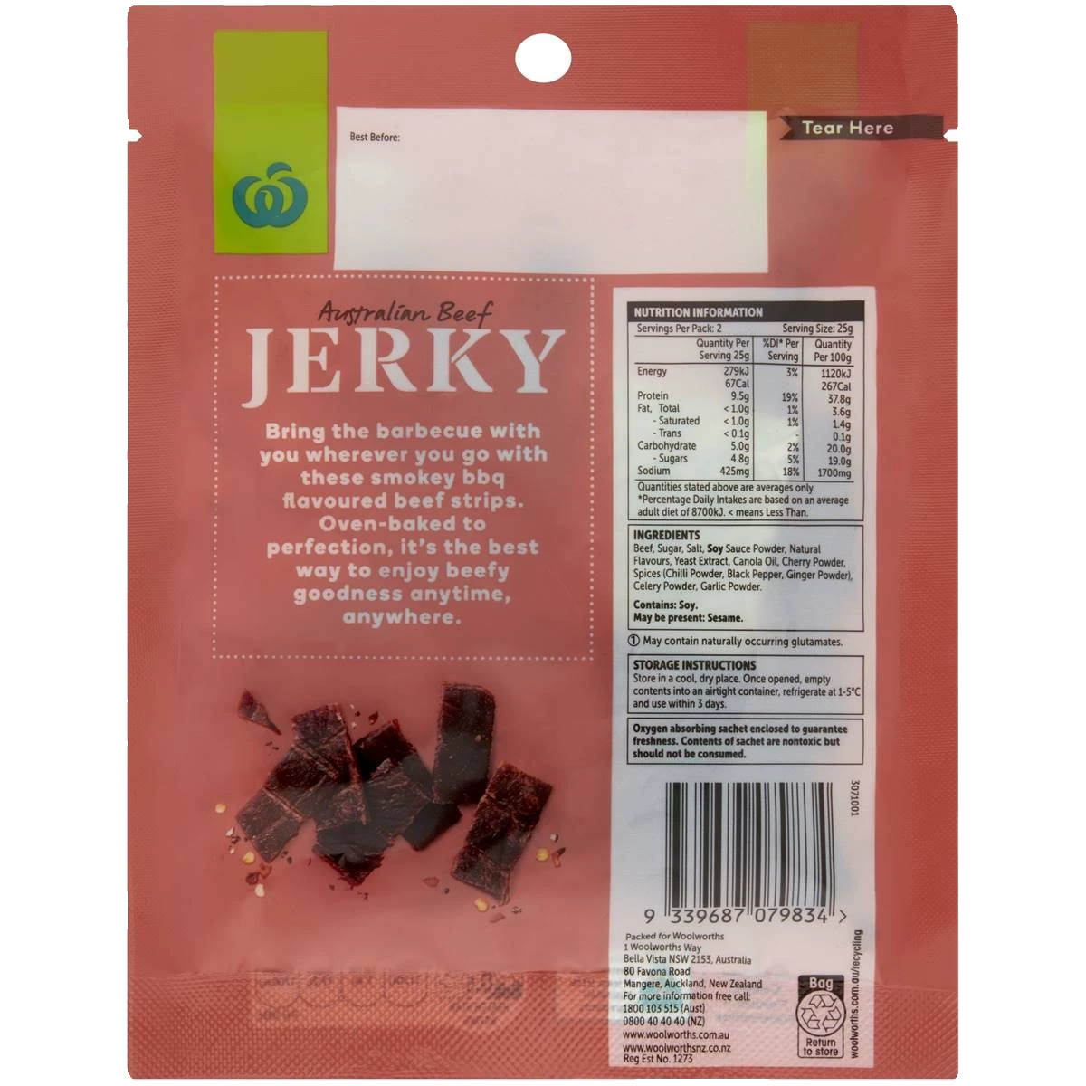 澳洲代购直邮wws超市自营烧烤味牛肉干 无味精Beef Jerky Bbq 50g - 图3