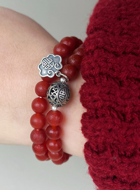 女老玛瑙复古925银手串